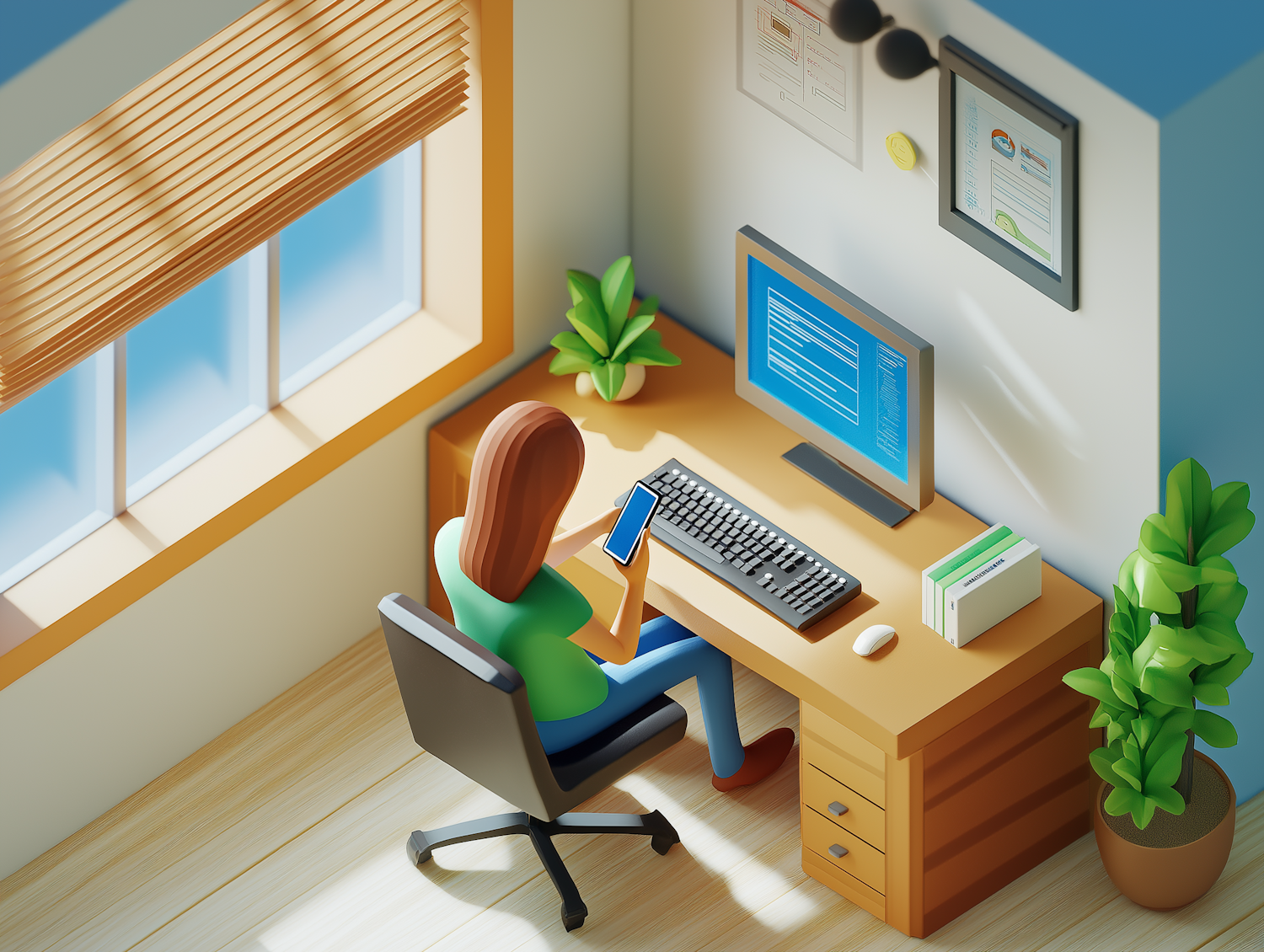 Stylish Home Office 3D Illustration