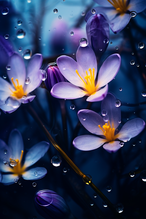 Ethereal Purple Crocuses with Water Droplets