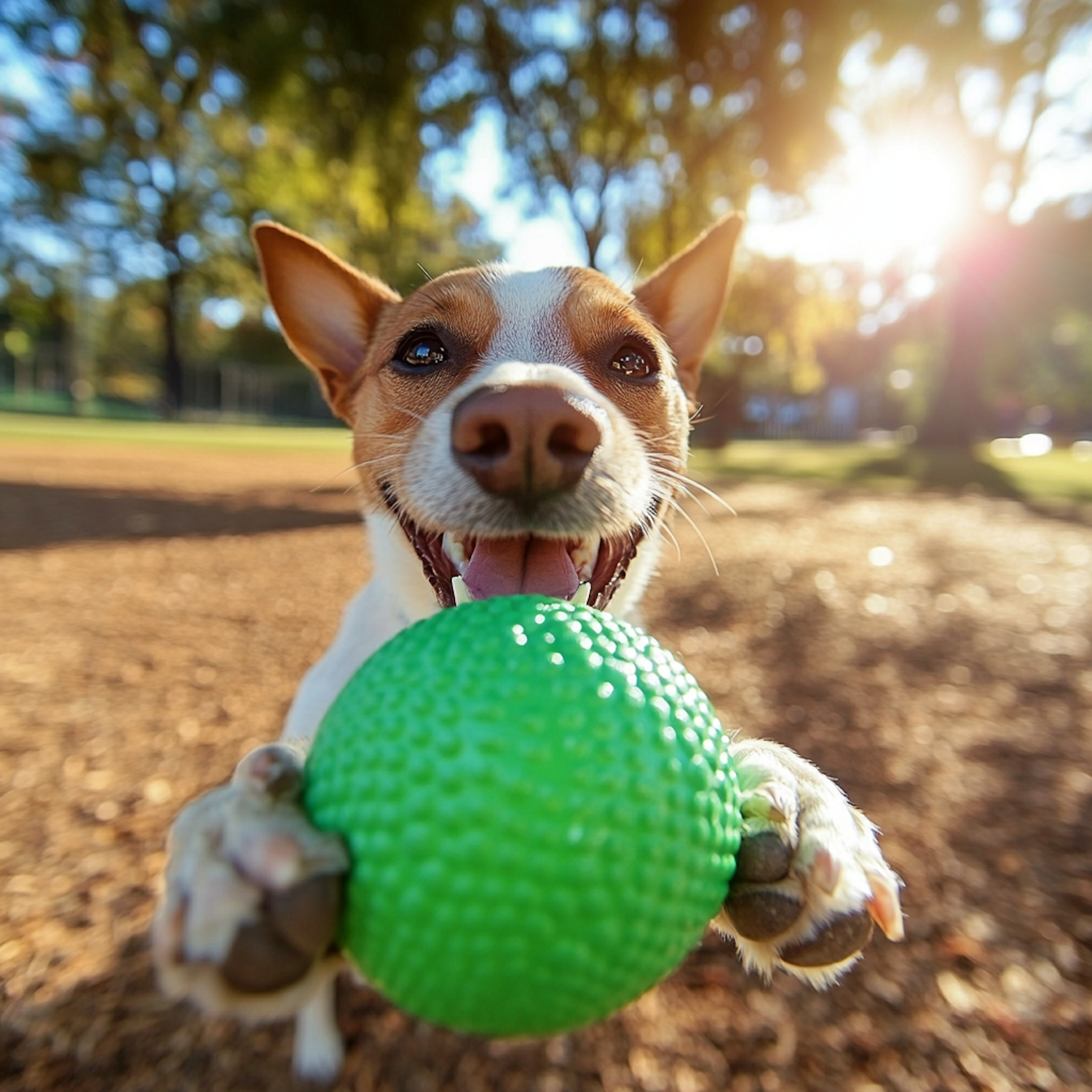 Playful Dog with Green Ball