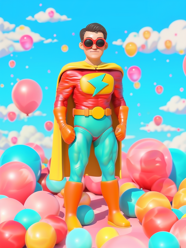 Superhero Among Balloons