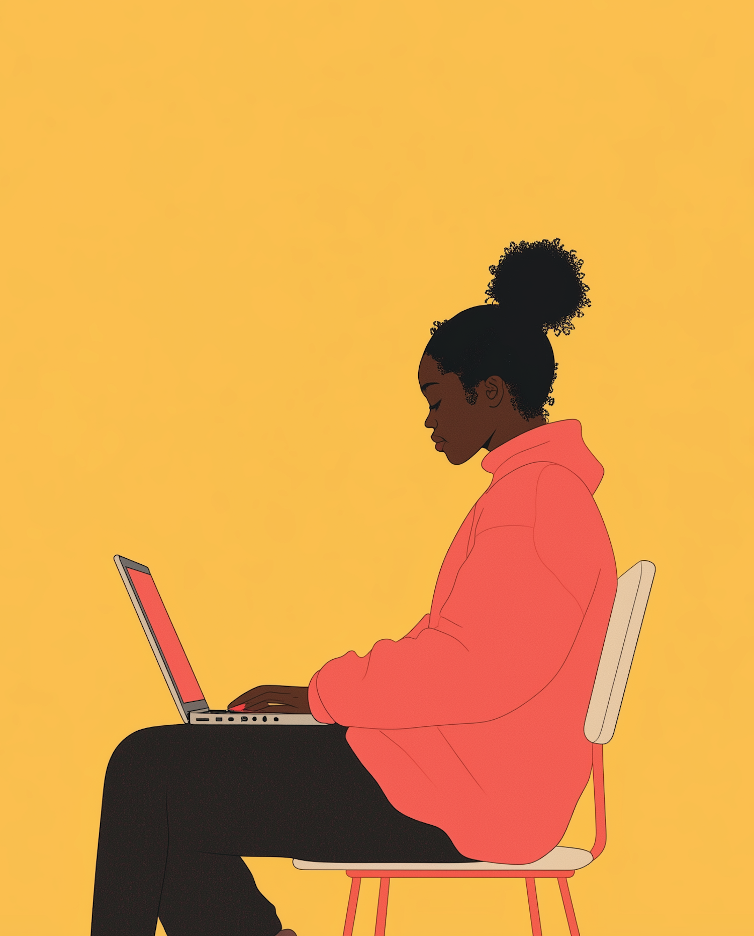 Woman in Orange Hoodie Working on Laptop