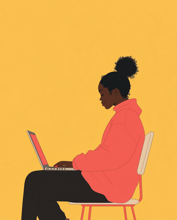 Woman in Orange Hoodie Working on Laptop