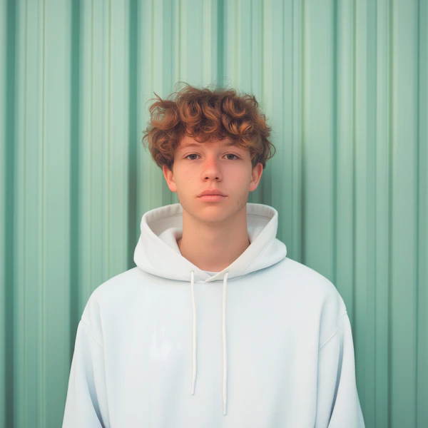 Portrait of a Young Person in White Hoodie