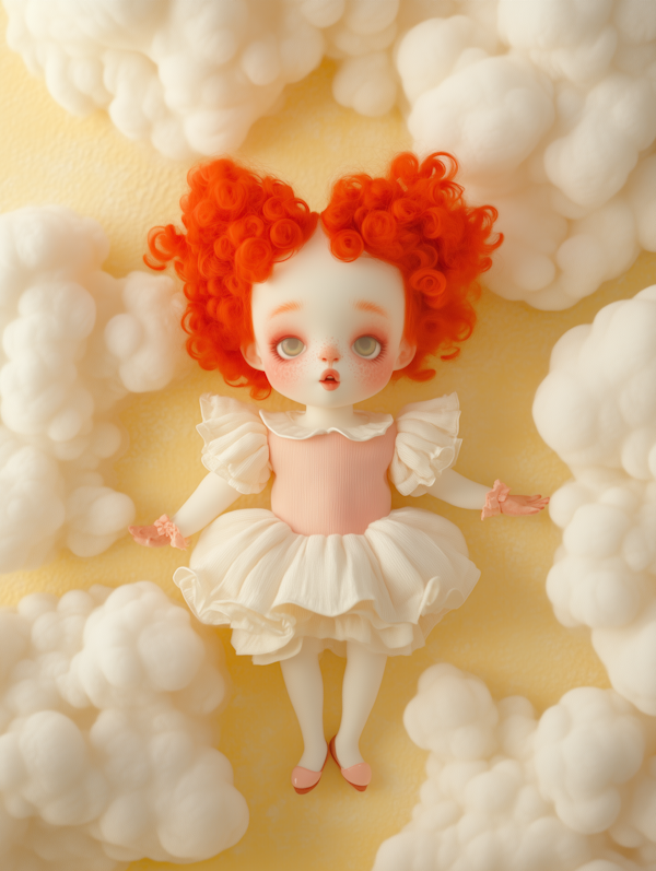 Whimsical Doll in Cloudy Dreamscape