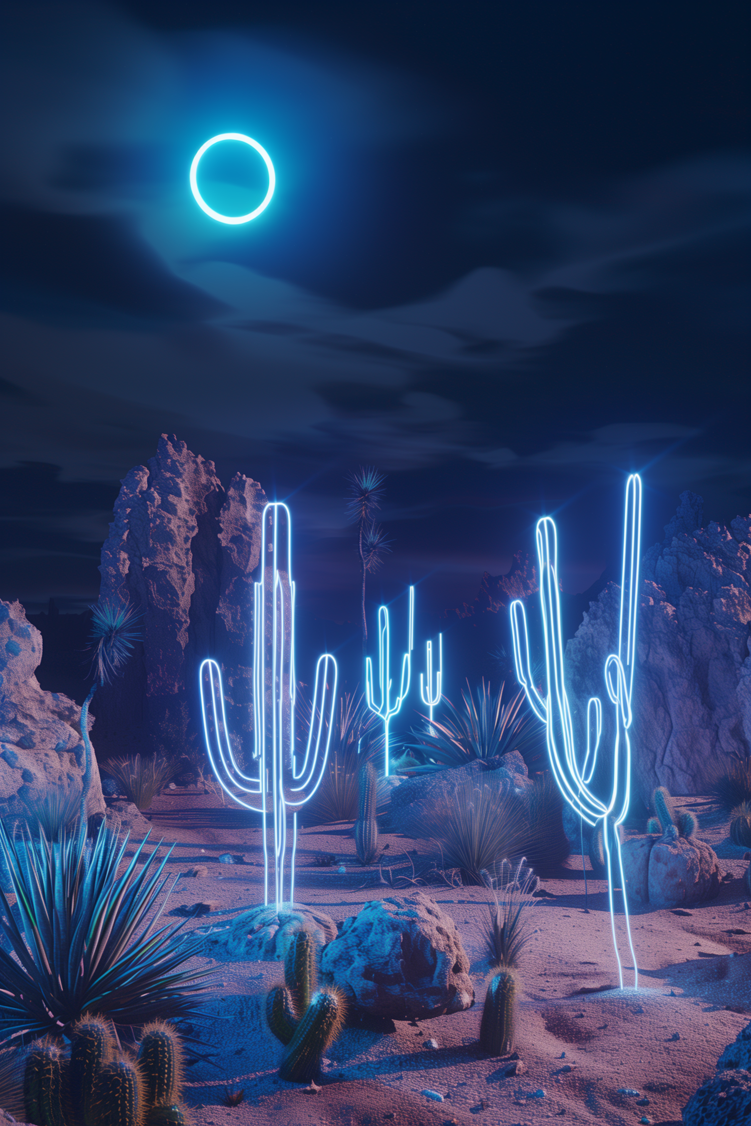 Surreal Neon-Lit Desert Night