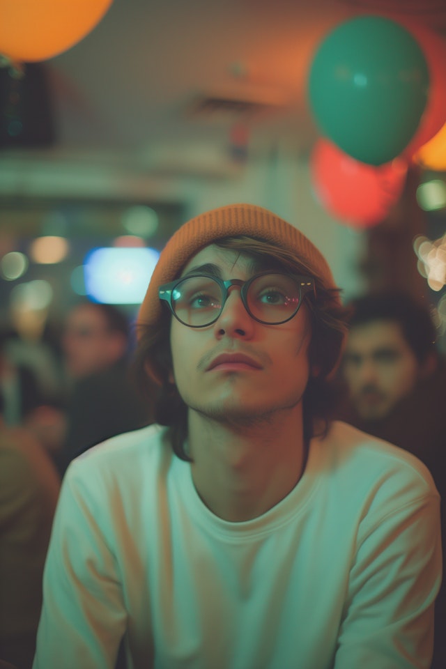 Contemplative Young Man at a Social Event