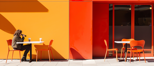 Person Drinking at Colorful Café