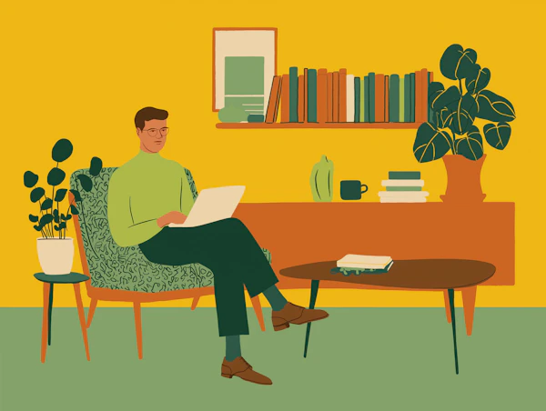 Man Working in Retro Room