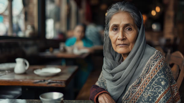 Elderly Woman in Café