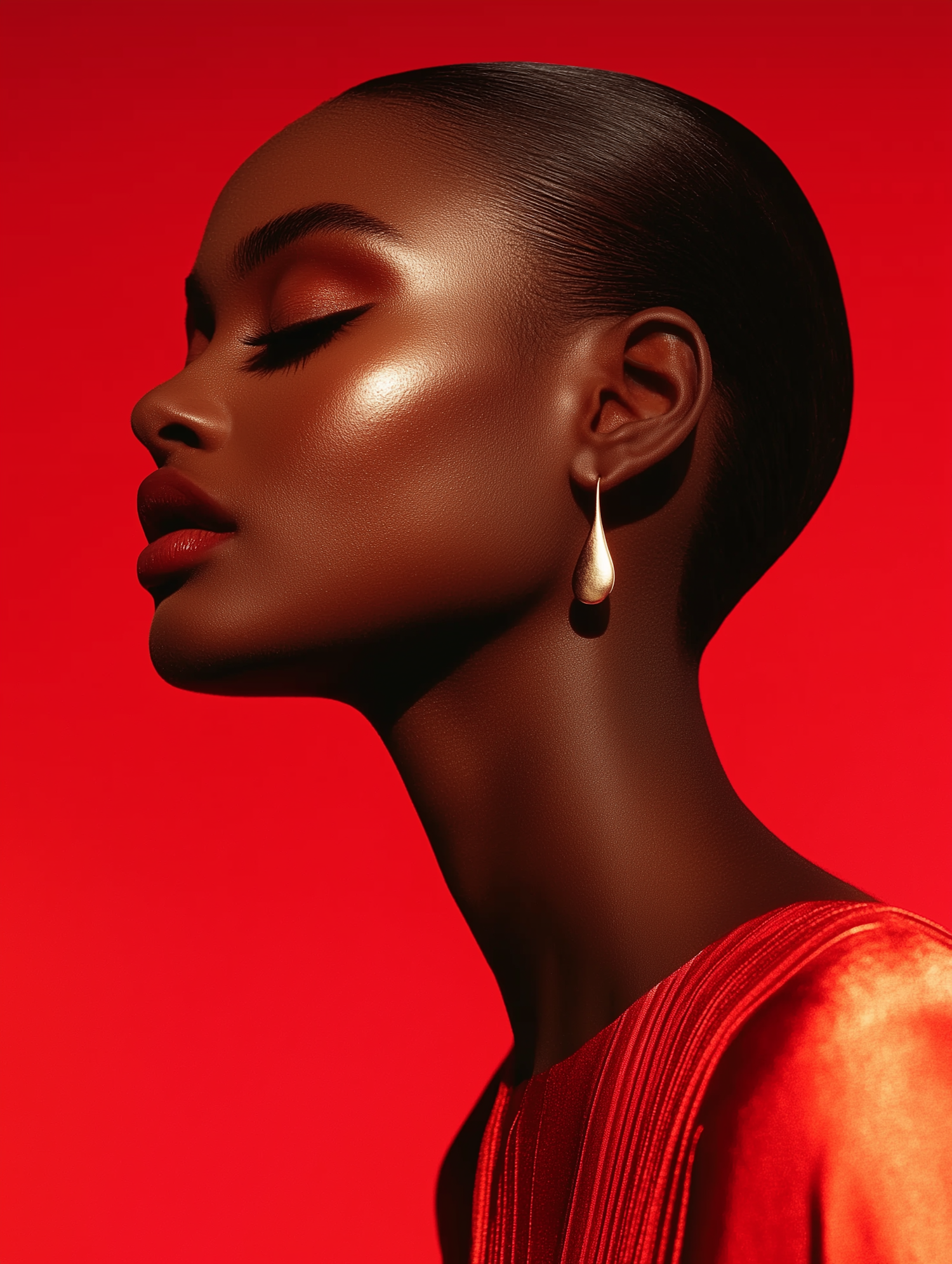 Elegant Portrait Against Red Background