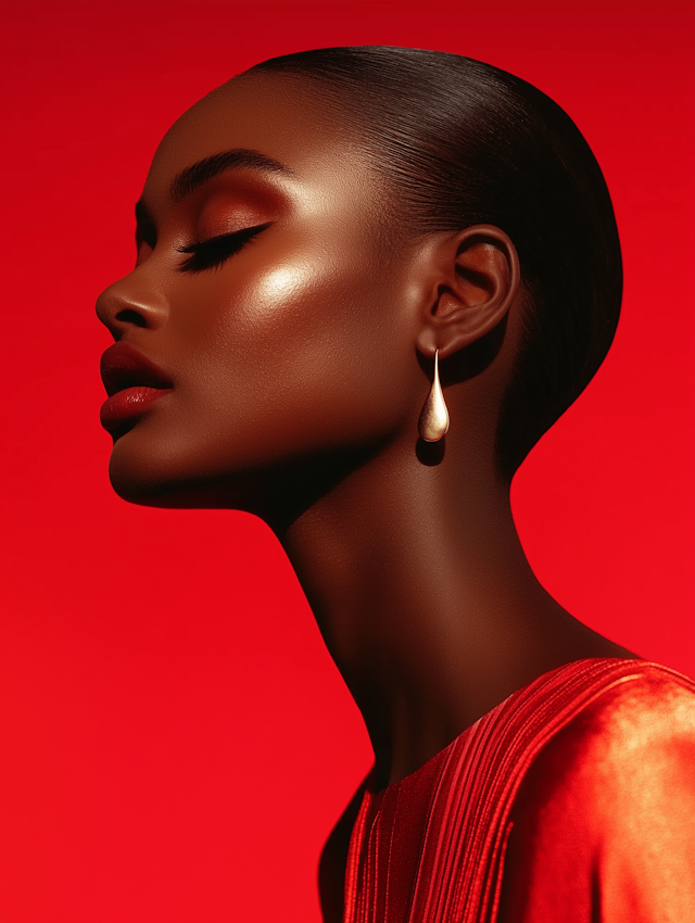 Elegant Portrait Against Red Background