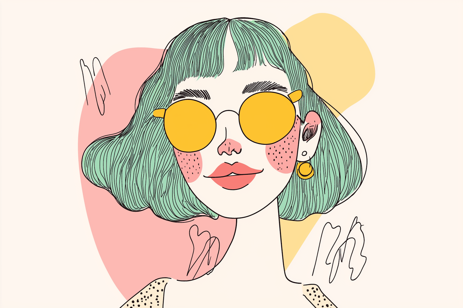 Stylized Portrait with Green Hair and Yellow Sunglasses