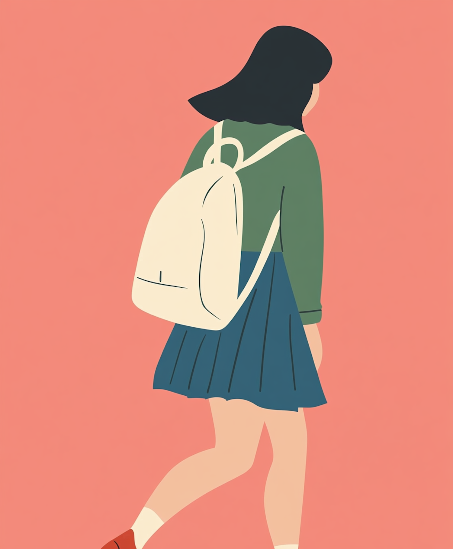 Stylized Illustration of a Young Girl Walking