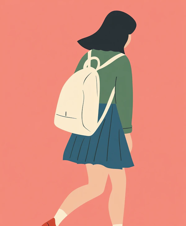 Stylized Illustration of a Young Girl Walking
