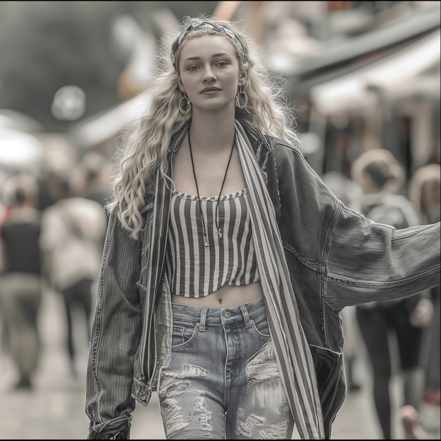 Confident Young Woman in Bustling Street