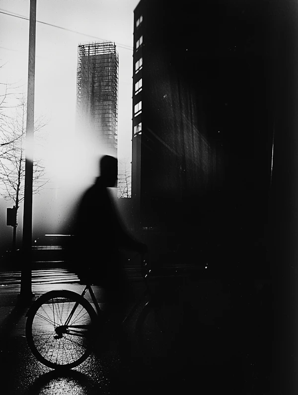Silhouette Cyclist in Urban Landscape