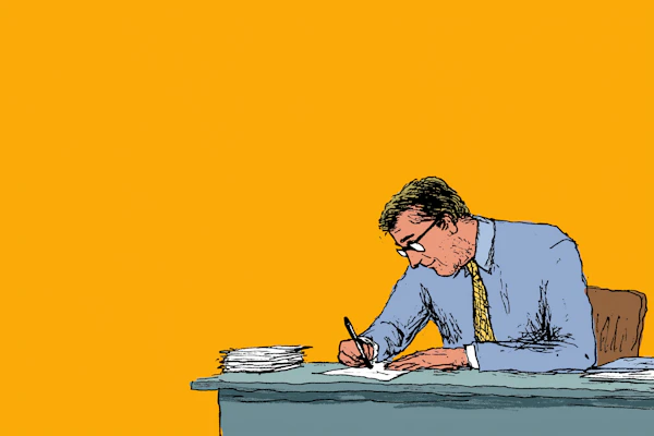Man Writing at Desk