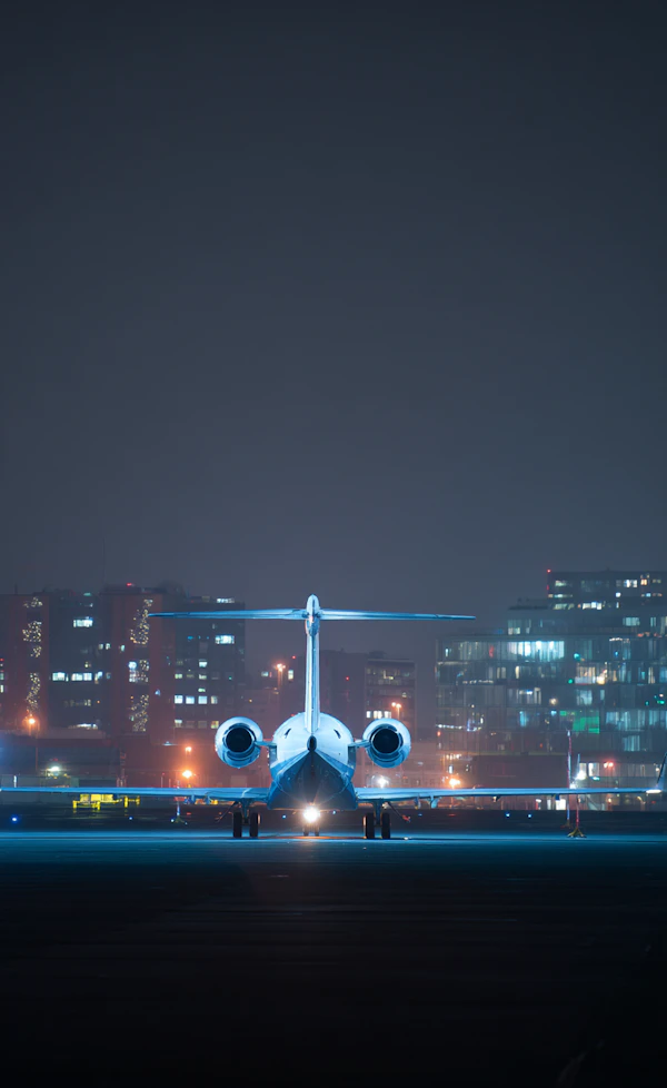 Airplane at Nighttime Runway