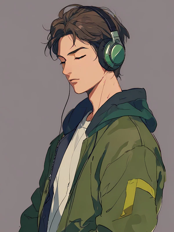 Man with Green Headphones