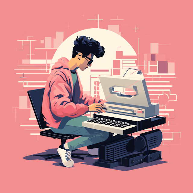 Person Typing on Vintage Computer