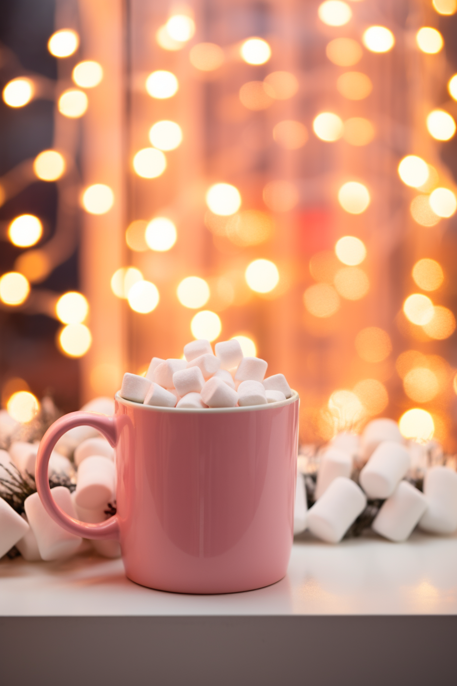 Cozy Pastel Pink Mug with Fluffy Marshmallows