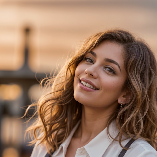 Joyful Woman with Light Brown Hair during Golden Hour