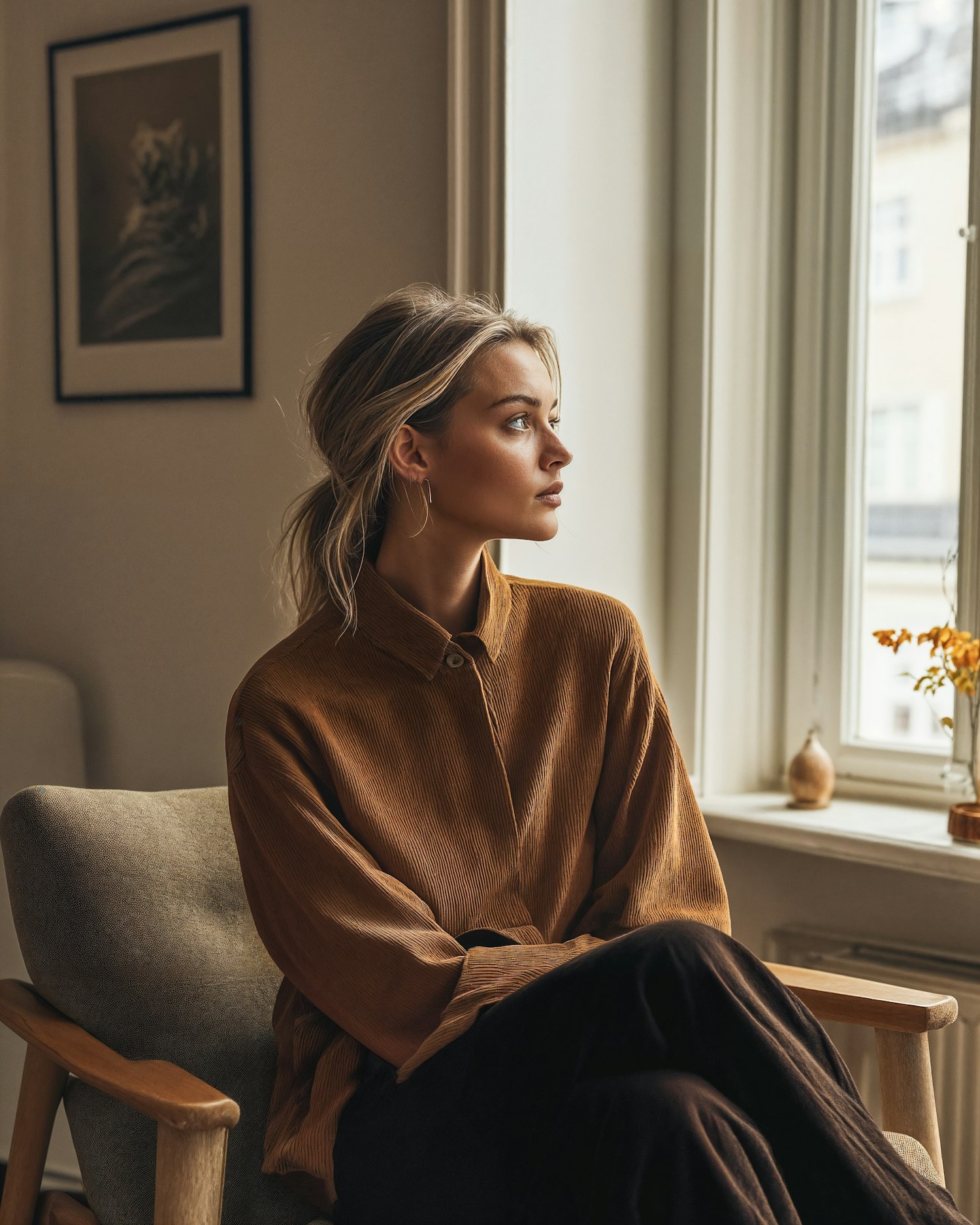 Contemplative Young Woman by the Window