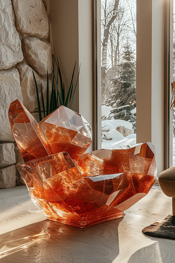 Translucent Orange Crystal Sculpture