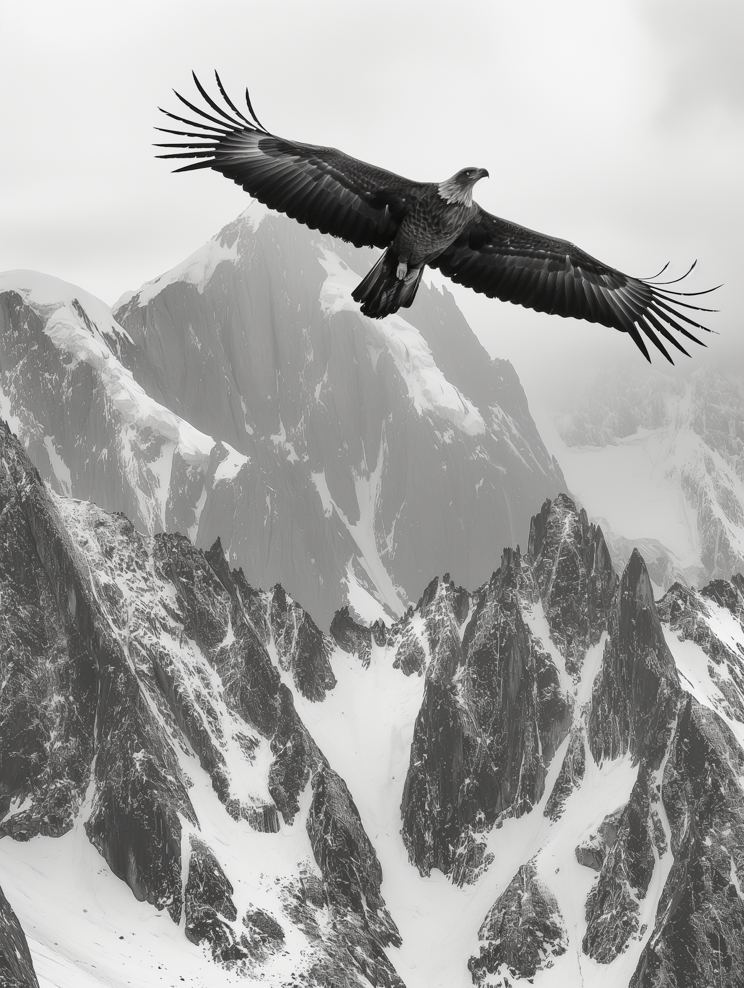 Majestic Bird in Flight Over Mountain Range