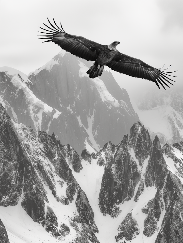 Majestic Bird in Flight Over Mountain Range