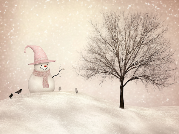 Whimsical Snowman in Winter Wonderland