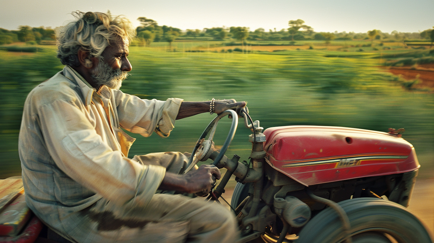 Man Driving Tractor in Countryside