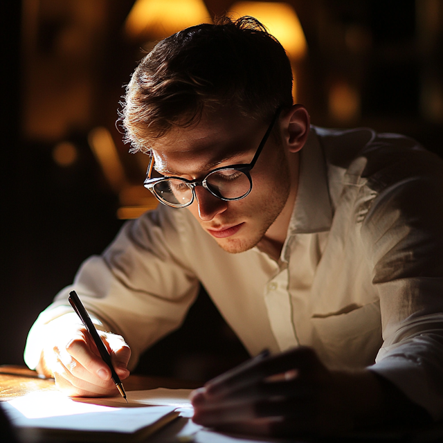 Focused Young Man Writing