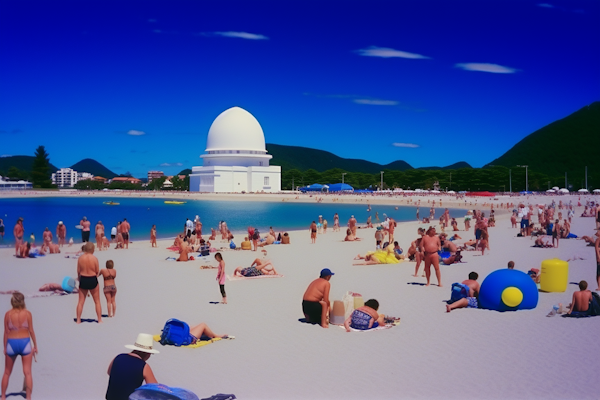 Vibrant Seaside Leisure with Iconic White Dome