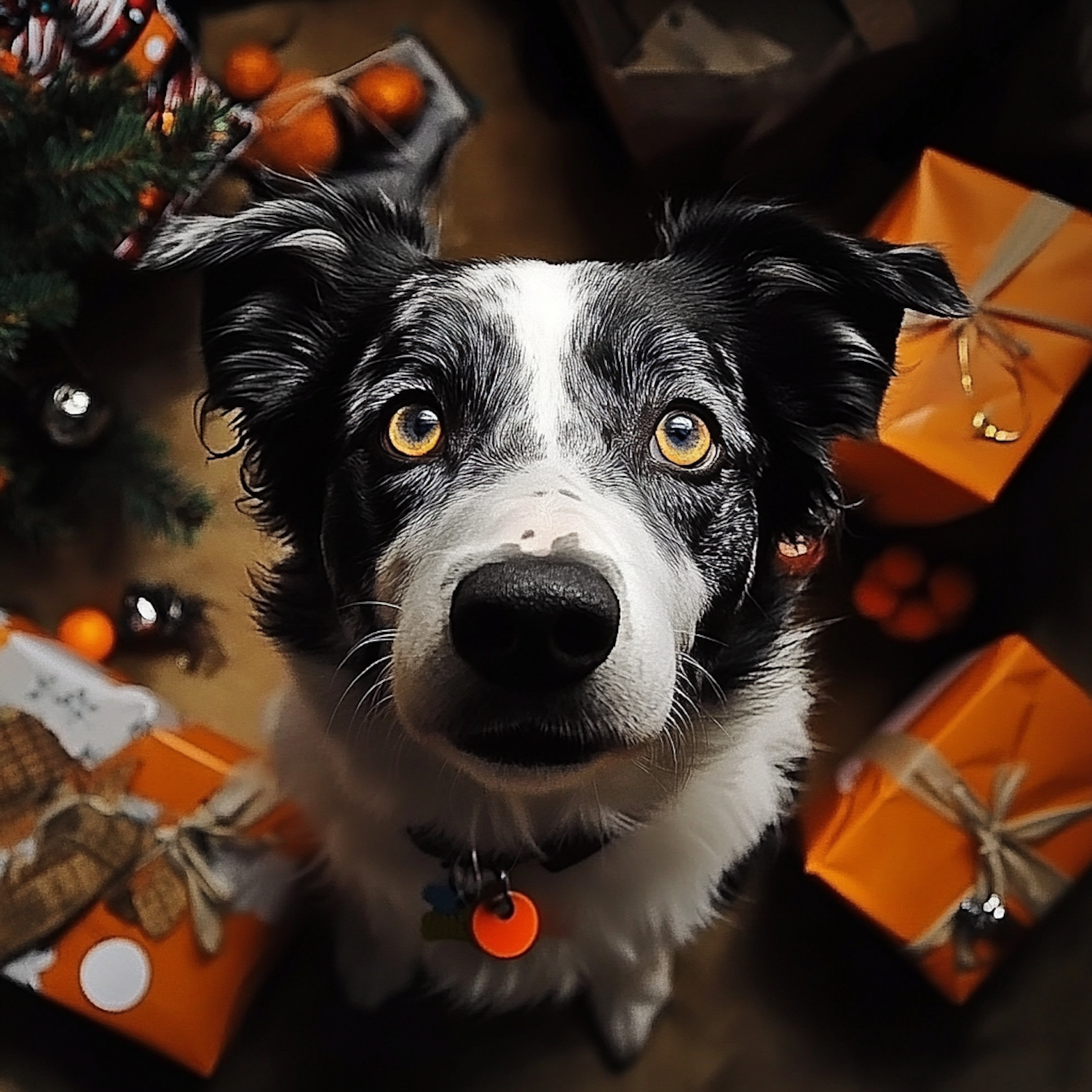 Attentive Dog with Gifts