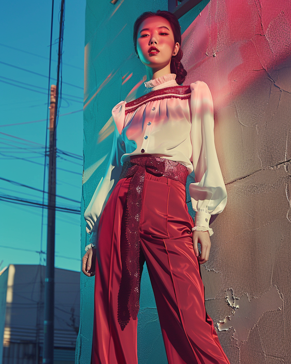 Fashionable Woman Against Textured Wall