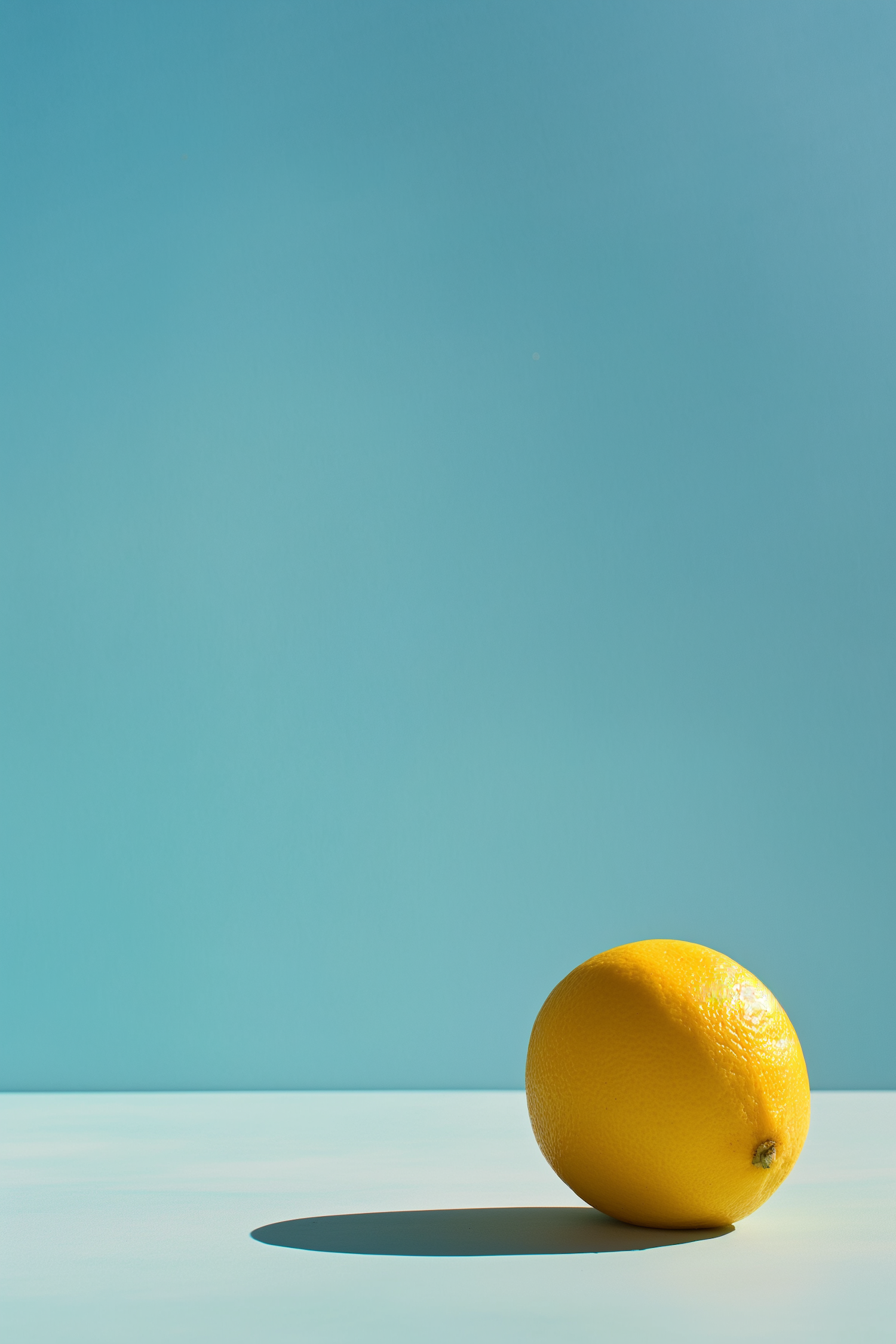 Vibrant Yellow Lemon on Pale Blue Background