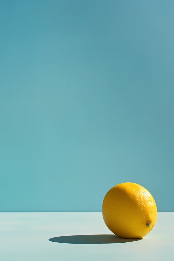 Vibrant Yellow Lemon on Pale Blue Background