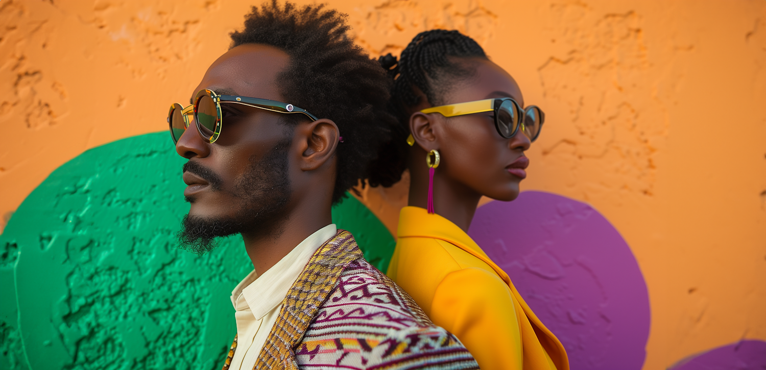 Fashionable African Couple with Colorful Backdrop