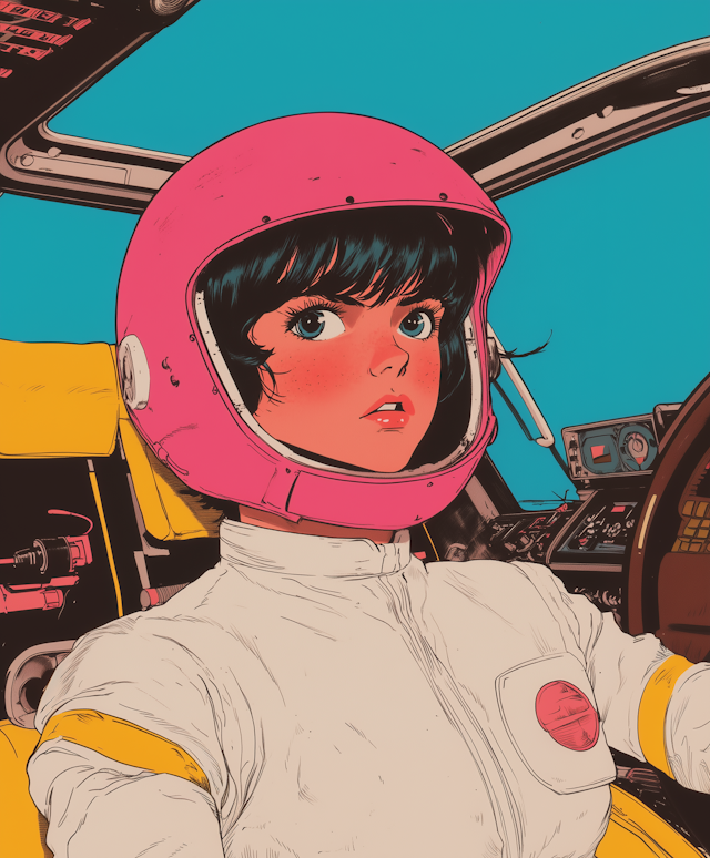 Young Woman in Retro-Futuristic Cockpit