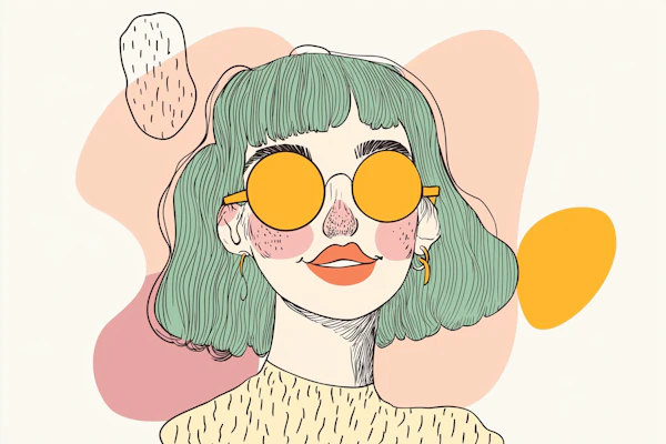 Stylized Portrait with Green Hair and Yellow Sunglasses