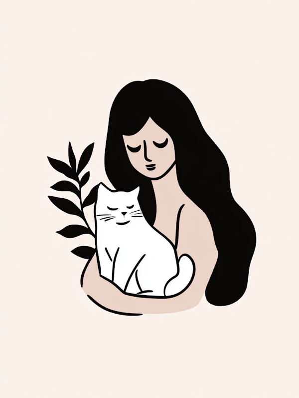 Woman Holding White Cat
