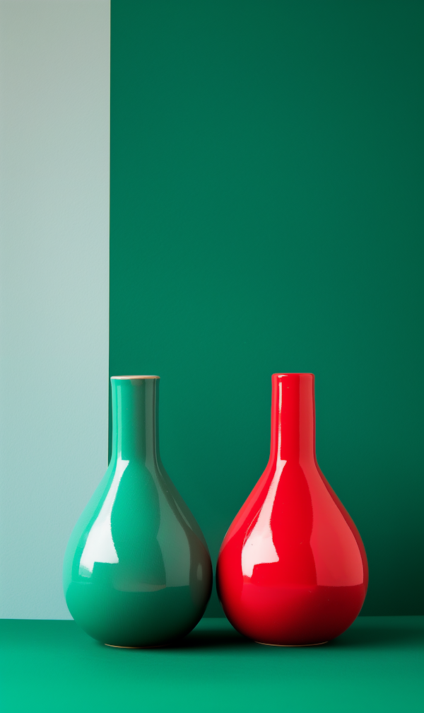 Contrasting Vases on Dual-Colored Background