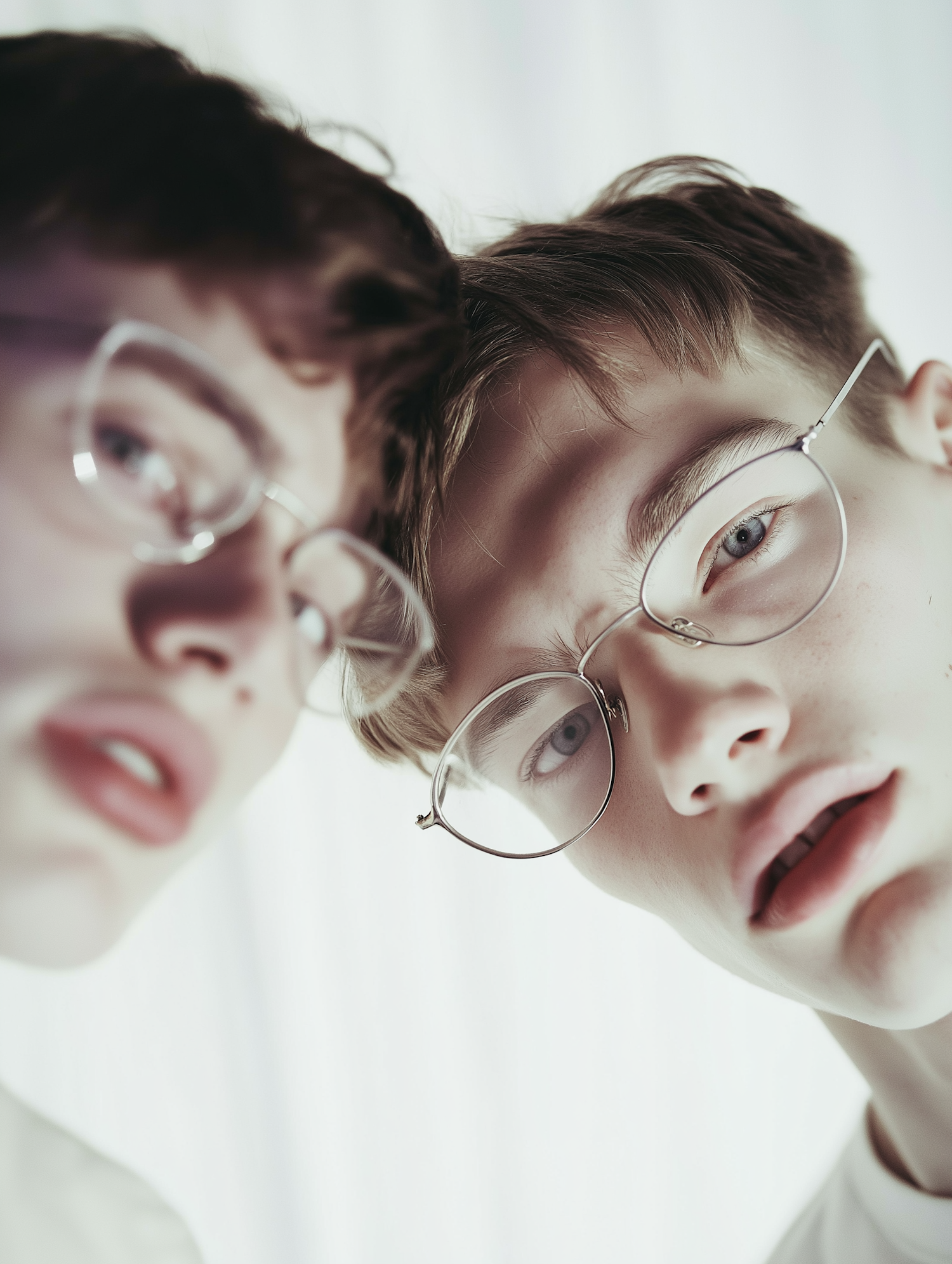 Close-up of Two Young Individuals with Glasses