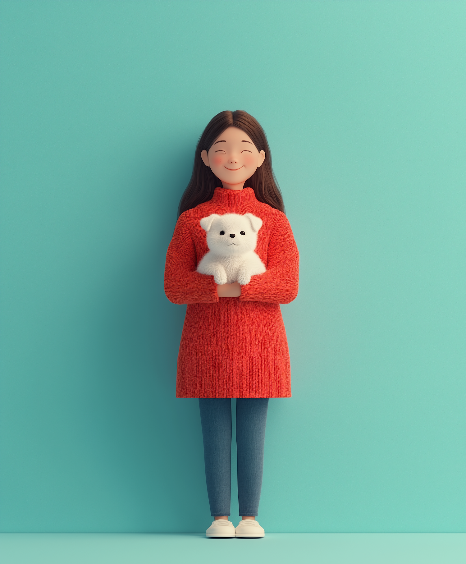 Smiling Woman with Fluffy Dog