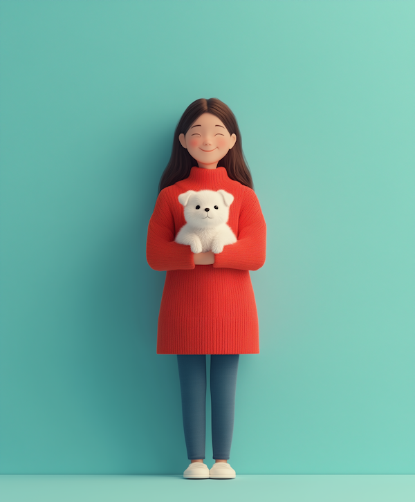 Smiling Woman with Fluffy Dog