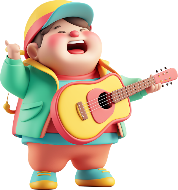 Joyful 3D Animated Character with Ukulele