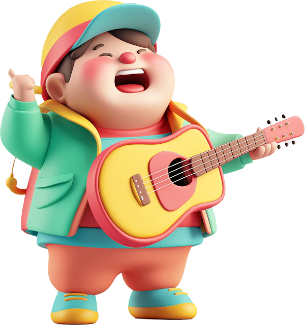 Joyful 3D Animated Character with Ukulele