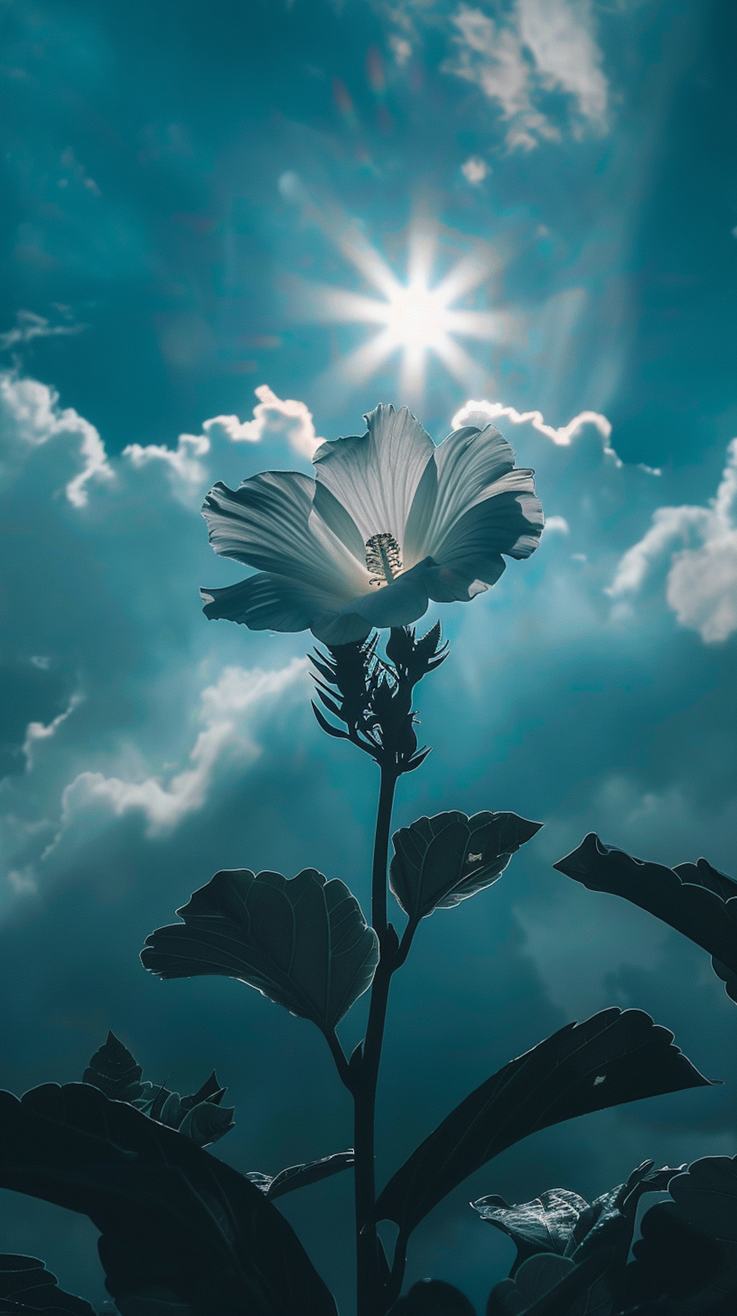 Sunlit Hibiscus Against Dramatic Sky