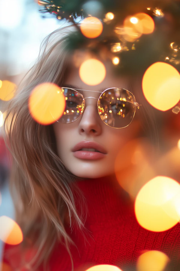 Reflective Sunglasses and Bokeh Lights